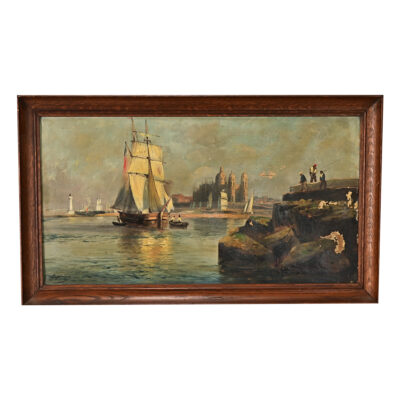French Vintage Oil on Canvas Seascape