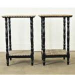 Pair of French Ebonized & Fabric Side Tables