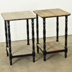 Pair of French Ebonized & Fabric Side Tables