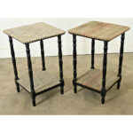 Pair of French Ebonized & Fabric Side Tables