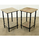 Pair of French Ebonized & Fabric Side Tables