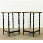 Pair of French Ebonized & Fabric Side Tables