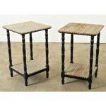 Pair of French Ebonized & Fabric Side Tables