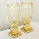 Pair of Italian Murano Brass & Glass Table Lamps