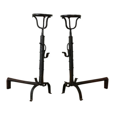 French Pair of 18th Century Wrought Iron Andirons