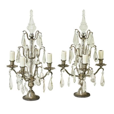 French 19th Century Pair of Wired Crystal Girandoles
