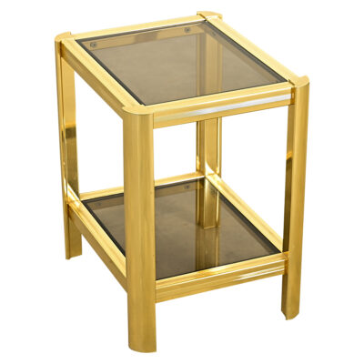 French Vintage Midcentury Brass & Glass Side Table
