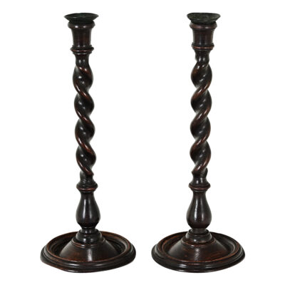 English Pair of 19th Century Oak Barley Twist Candlesticks