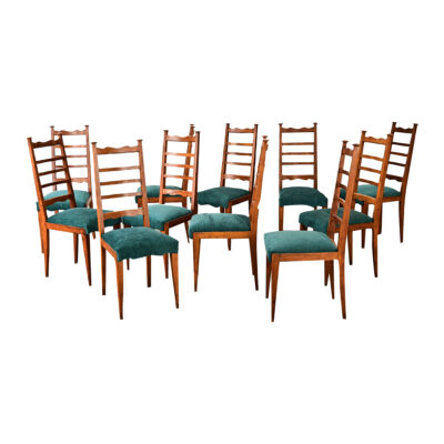 French Midcentury Set of 11 Ladderback Dining Chairs