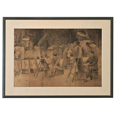 English 1920s Large Charcoal Life Drawing