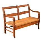 French 19th Century Oak and Rush Seat Bench