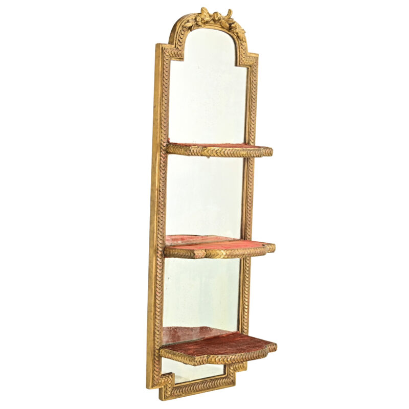 French Vintage Mirrored Hanging Wall Shelf