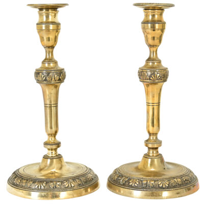 French Pair of 19th Century Louis XVI Brass Candlesticks