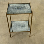 French Midcentury Brass & Antique Mirror Side Table