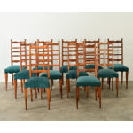 French Midcentury Set of 11 Ladderback Dining Chairs