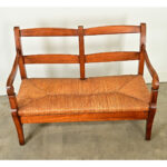 French 19th Century Oak and Rush Seat Bench