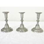 French Vintage Set of Three Pewter Candlesticks