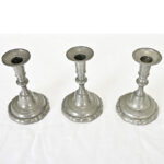 French Vintage Set of Three Pewter Candlesticks