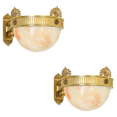French Pair of Art Deco Alabaster Sconces