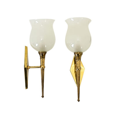 French Pair of Midcentury Petite Brass Sconces