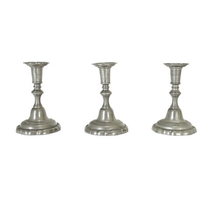 French Vintage Set of Three Pewter Candlesticks