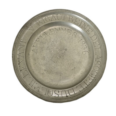 French 19th Century Pewter Dedicatory Charger Plate