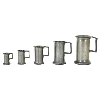 French Set of Five Graduated Pewter Tankards