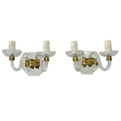 Italian 20th Century Pair of Glass & Mirror Sconces