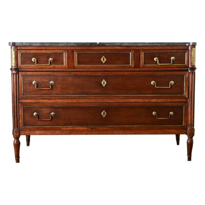 French 19th Century Louis XVI Style Walnut & Marble Commode