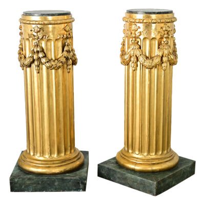 French Pair of Giltwood & Marble Top Columns