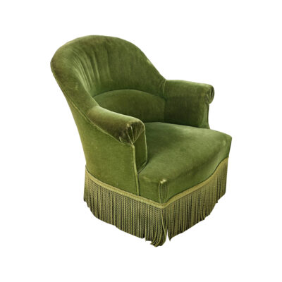 French Vintage Velvet & Fringe Bergere Chair