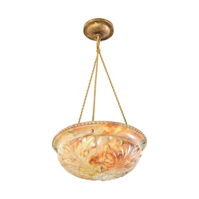 French Art Deco Carved Alabaster Pendant Light