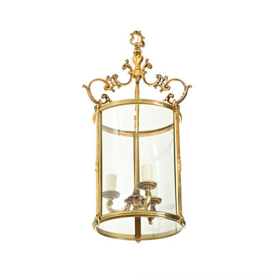 French Vintage Brass & Glass Hall Lantern