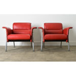 Pair of German Leather Armchairs & Ottoman by Wilkhahn