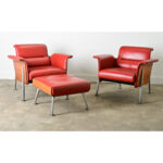Pair of German Leather Armchairs & Ottoman by Wilkhahn