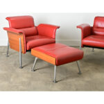 Pair of German Leather Armchairs & Ottoman by Wilkhahn