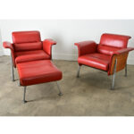 Pair of German Leather Armchairs & Ottoman by Wilkhahn