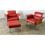 Pair of German Leather Armchairs & Ottoman by Wilkhahn
