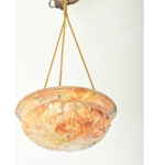 French Art Deco Carved Alabaster Pendant Light