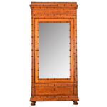 French 19th Century Faux Bamboo Pine & Mirror Armoire