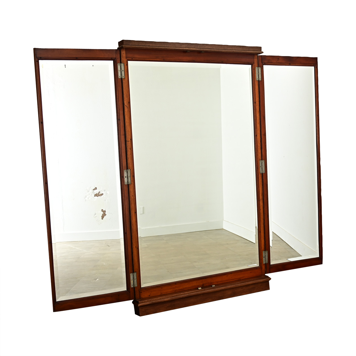 French 19th Century Oak Trifold Wall Mirror - Fireside Antiques