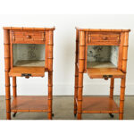 French Pair of Faux Bamboo Bedside Tables