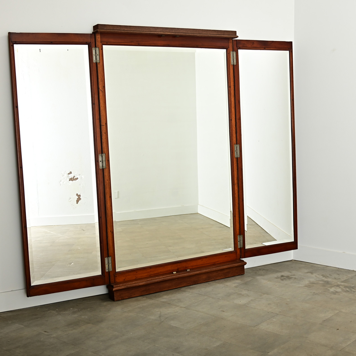 French 19th Century Oak Trifold Wall Mirror - Fireside Antiques