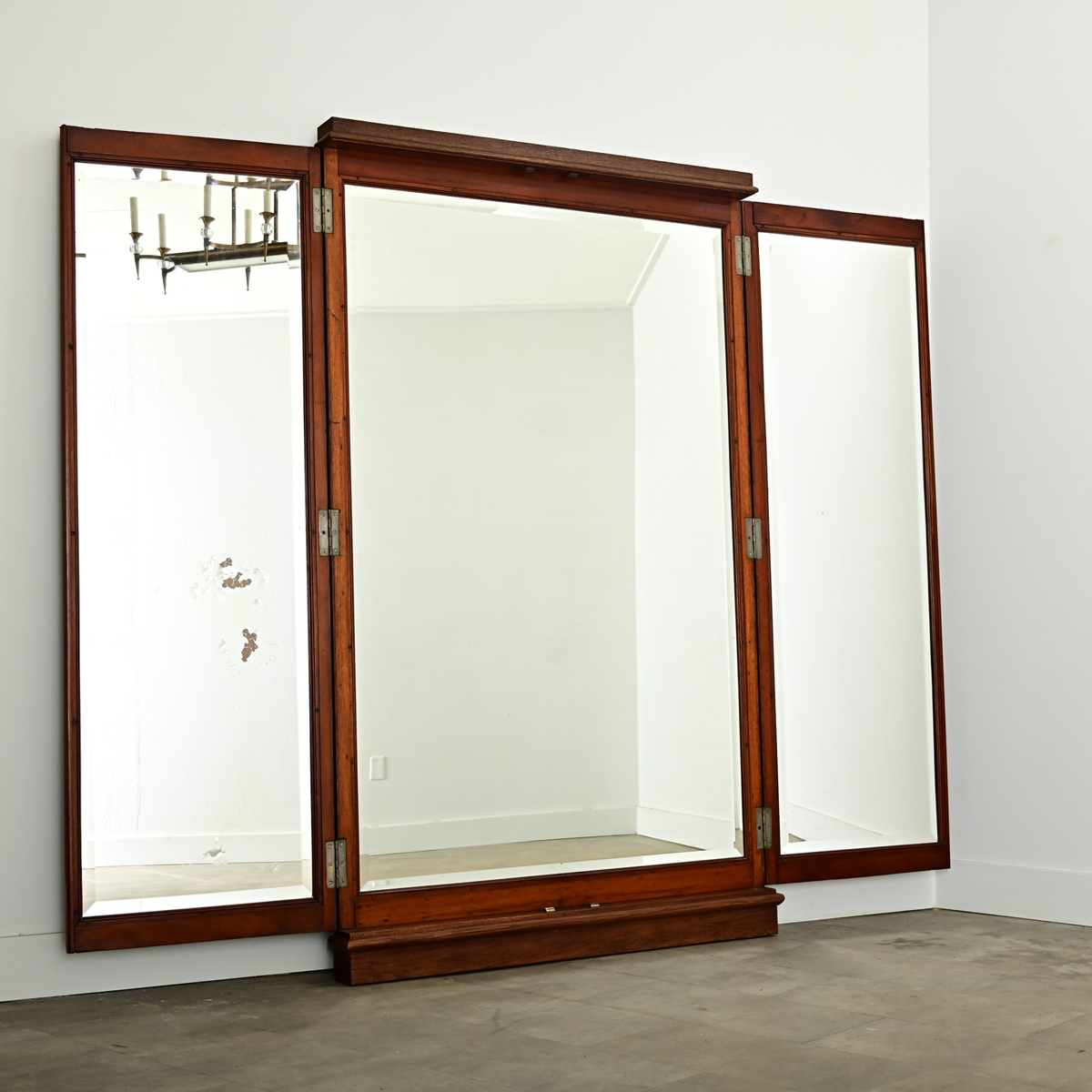 French 19th Century Oak Trifold Wall Mirror - Fireside Antiques