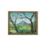 French Vintage Landscape Painting of a Volcano