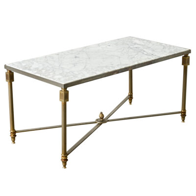 French Midcentury Marble and Brass Coffee Table