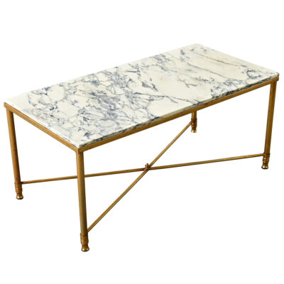 French Midcentury Marble and Brass Coffee Table