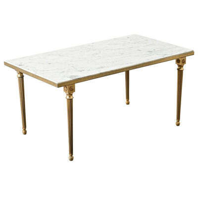 French Midcentury Marble and Brass Coffee Table