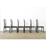 Italian Set of Six Cane & Ebonized Dining Chairs