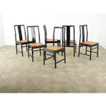 Italian Set of Six Cane & Ebonized Dining Chairs